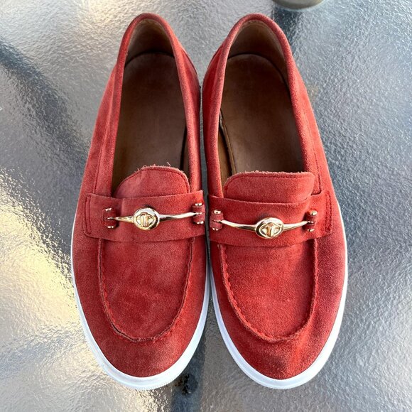 Coach Corey Womens 9.5 Red Suede Loafers Gold Bit Grannycore Preppy Shoe - Picture 1 of 7